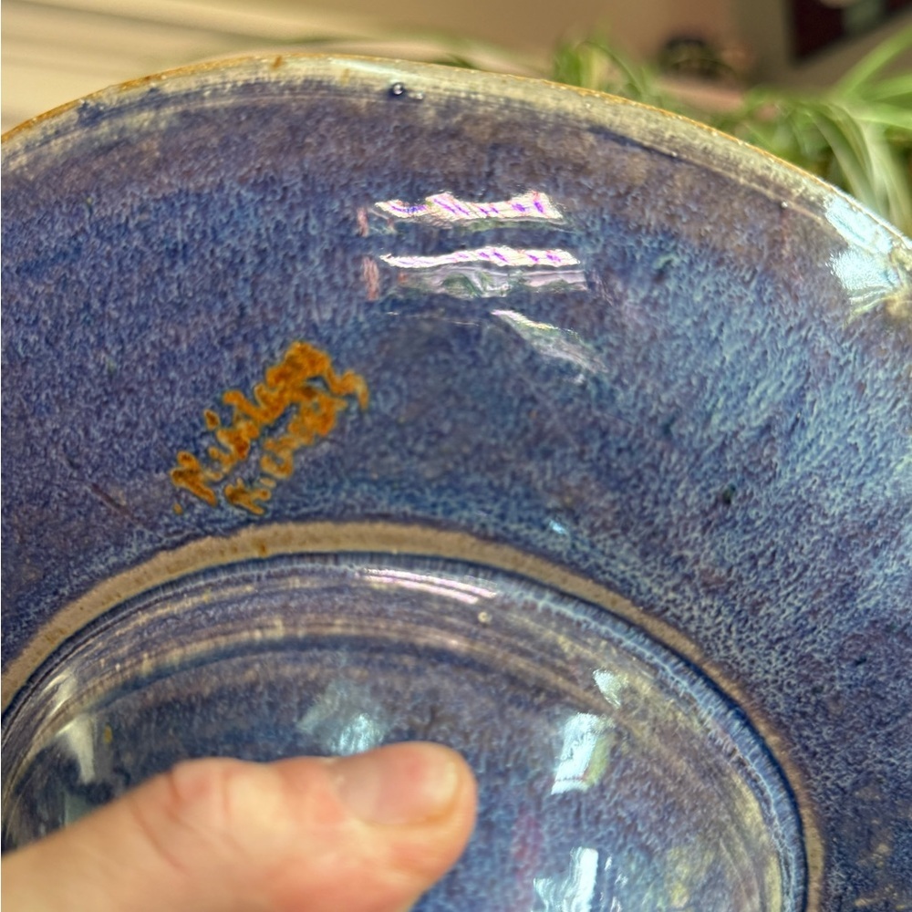 Handcrafted Blue studio pottery signed Pedestal plate - Picture 5 of 10
